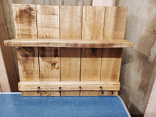 Load image into Gallery viewer, Reclaimed Wooden Entry way Shelf with Key Hooks, Small Rustic Pallet Wood Shelf, Mounted Coat Rack, Key Hooks, Wooden Pallet Shelf, Entryway