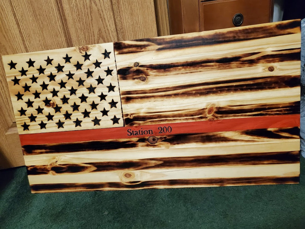 Wooden Thin Red Line Flag